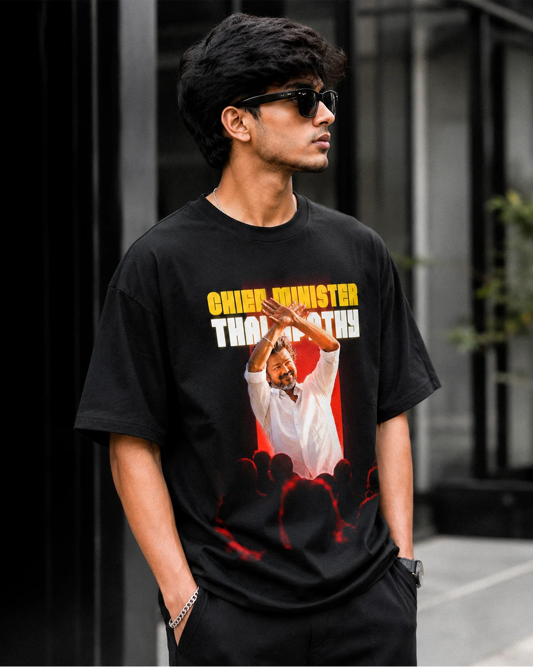Black oversized 240 GSM cotton graphic tee front view