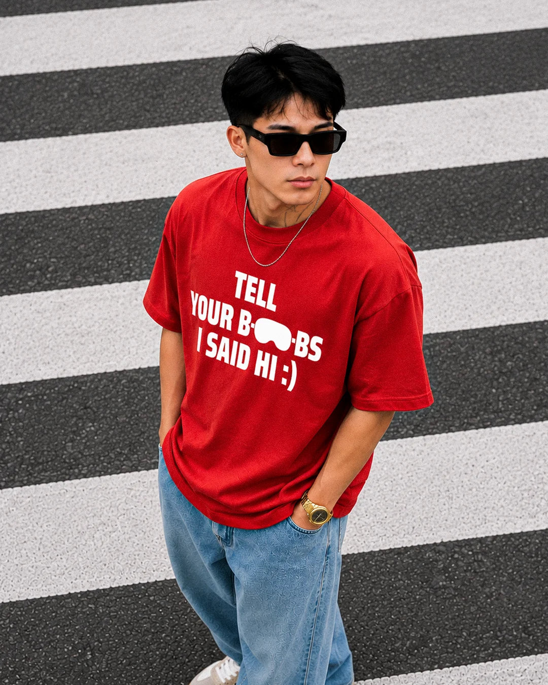 Premium red oversized graphic streetwear tee