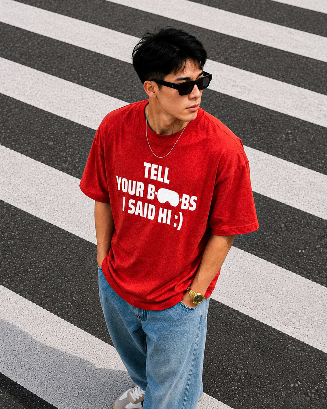 Premium red oversized graphic streetwear tee